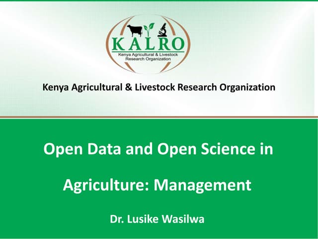 Open Data and Open Science in Agriculture: Management