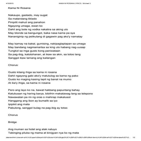 Kama ni rosana lyrics michael v | PDF