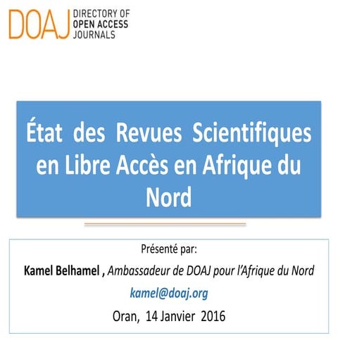 État  des  Revues  Scientifiques en Libre Accès en Afrique du Nord  