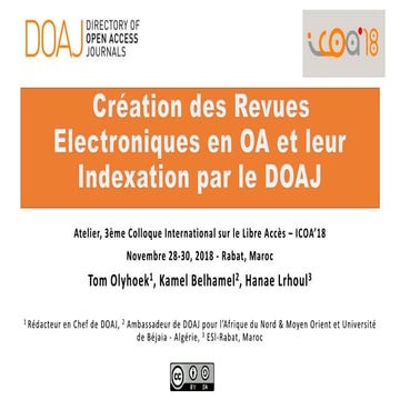 Création des Revues Electroniques en OA et leur Indexation par le DOAJ