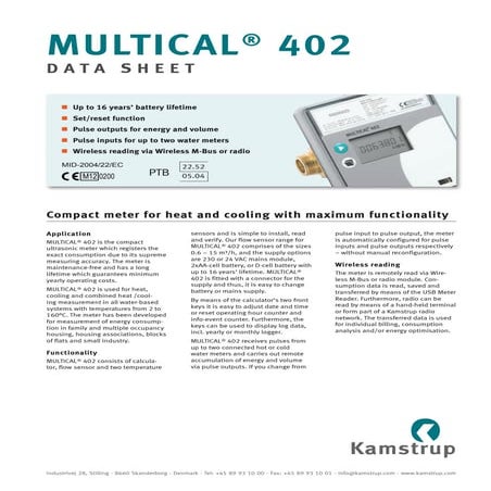 Kamstrup RHI Compliant Heat Meters & Thermal Energy Measurement - Multical 40...
