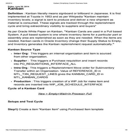 Kanban in Oracle Applications