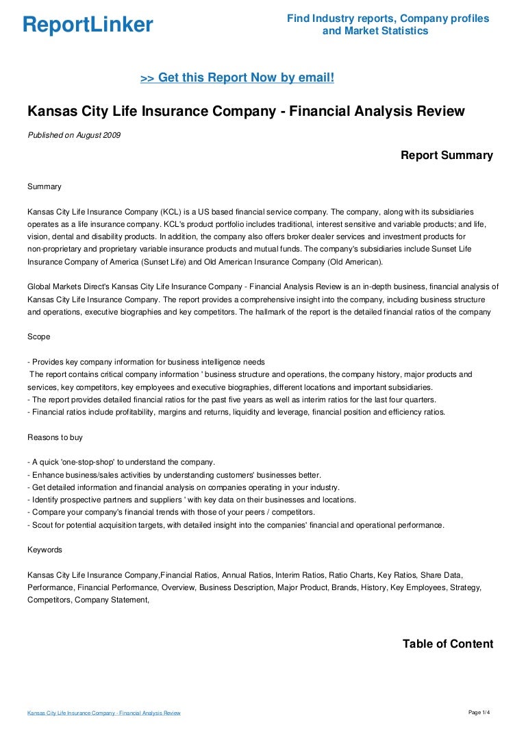 Kansas City Life Insurance Company Financial Analysis Review Kansas City Life Insurance Company Financial Analysis Review
