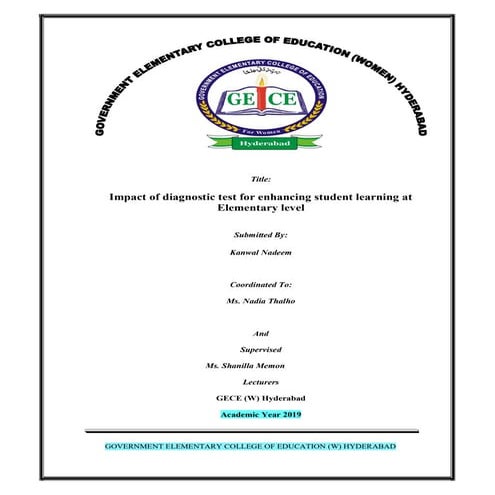 Thesis: Impact Of Diagnostic Test For Enhancing Student Learning At Elementar...