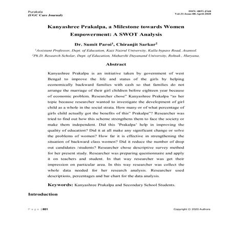 Kanyashree prakalpa, a milestone towards women empowerment a swot analysis