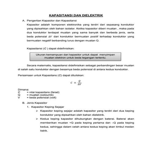 Kapasitans dan dielektrik dan contoh soal