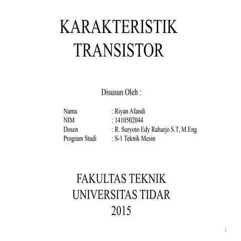 Karakteristik Transistor