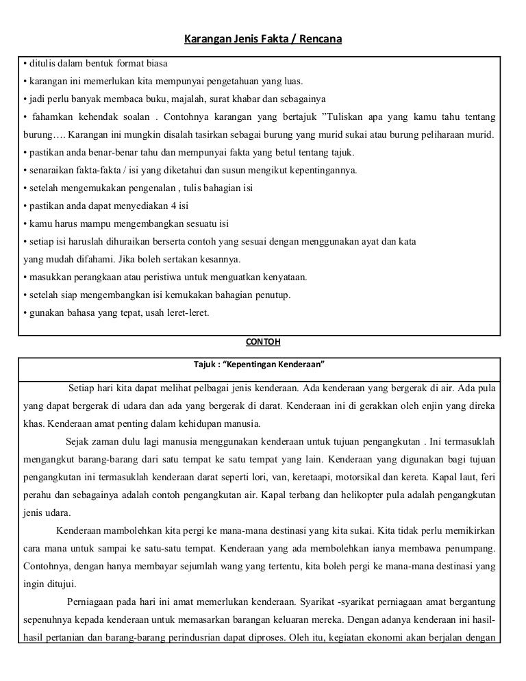 Karangan rencana format Contoh Karangan