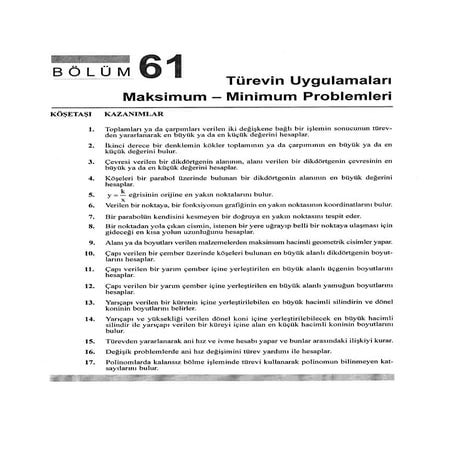 Karekok turev max min