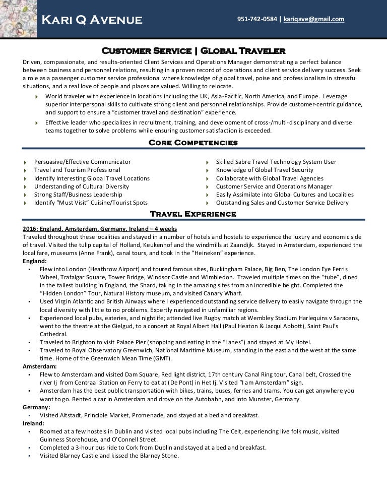 customer service travel resume