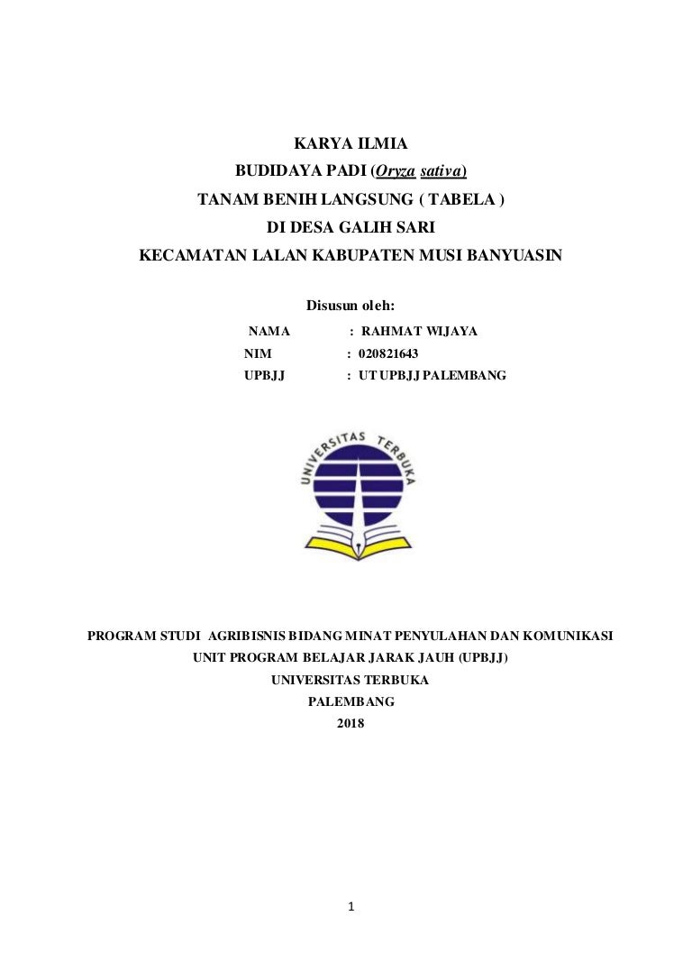 Karya Ilmia Budidaya Padi Oryza Sativa Tanam Benih Langsung Tabel