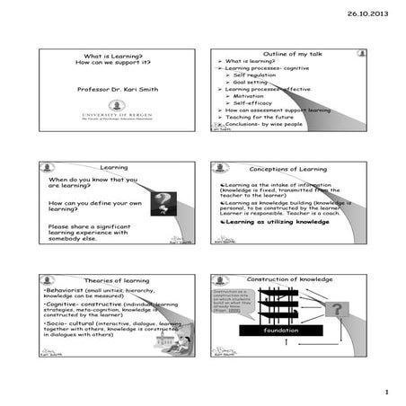 What is Learning? How can we support it? Professor Dr. Kari Smith University of Bergen, Norway