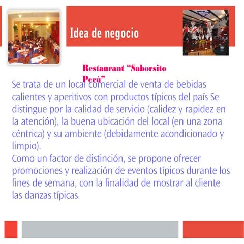 IDEA DE NEGOCIO DE UN RESTAURANT