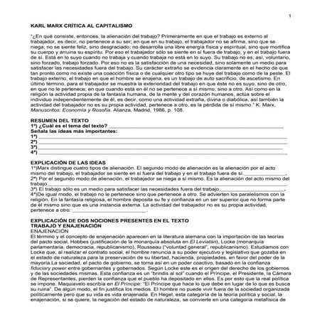 Karl Marx Crítica al capitalismo