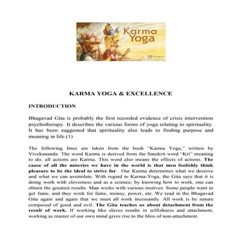 Karma Yoga And  Excellence