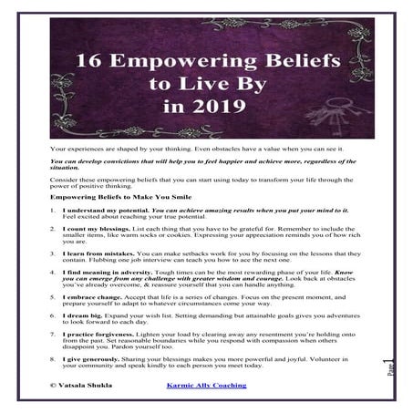 Karmic Ally Coaching   16 Empowering Beliefs to Live By in 2019