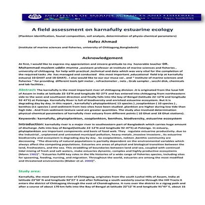 A field assessment on karnafully river estuarine ecology 