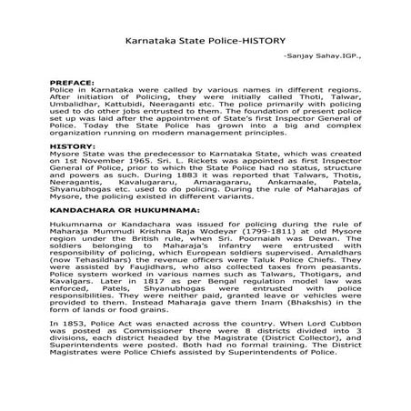 Karnataka State Police-History