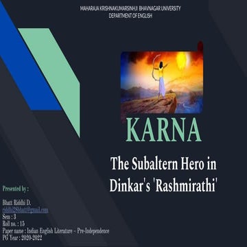 Karna : The Subaltern Hero in Dinkar's 'Rashmirathi'