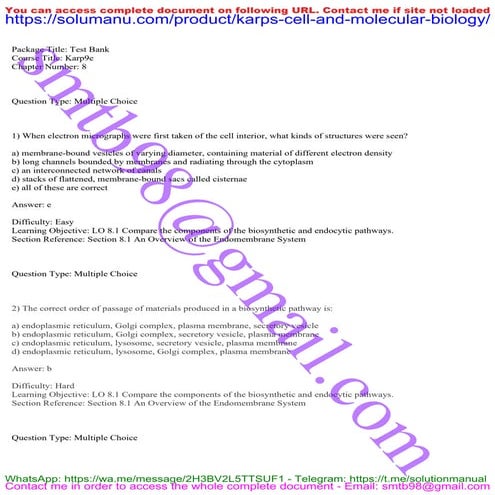 Question Bank – Karp’s Cell and Molecular Biology (9th Edition) by Karp and I...