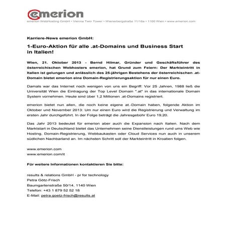 Karrierenews emerion 25 Jahre .at-Domain