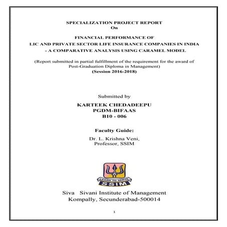  A  Project Report on - FINANCIAL PERFORMANCE OF  LIC AND PRIVATE SECTOR LIFE...