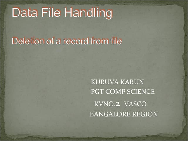 Deletion of a Record from a File - K Karun