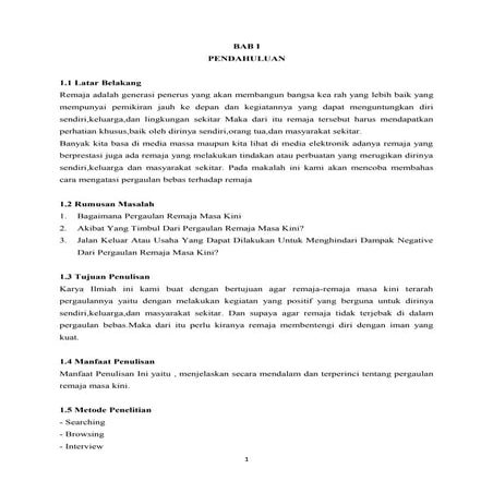 Karya ilmiah pergaulan bebas di kalangan remaja