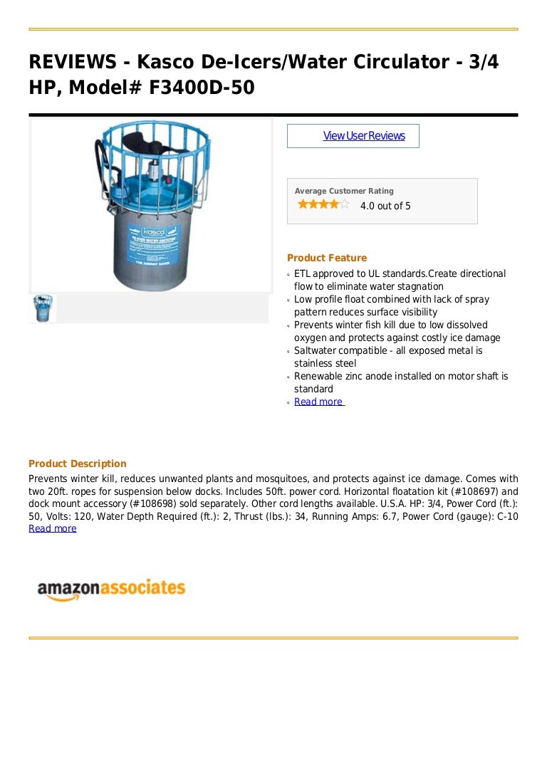 Kasco de icers water circulator 3 4 hp, model f3400 d50