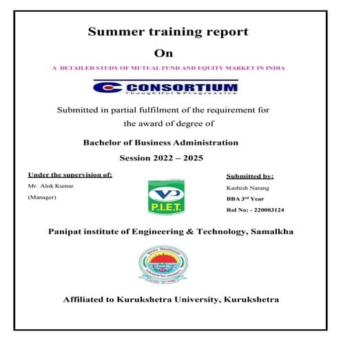 MUTUAL FUND AND EQUITY PROJECT REPORT FOR MANAGEMENT STUDENTS
