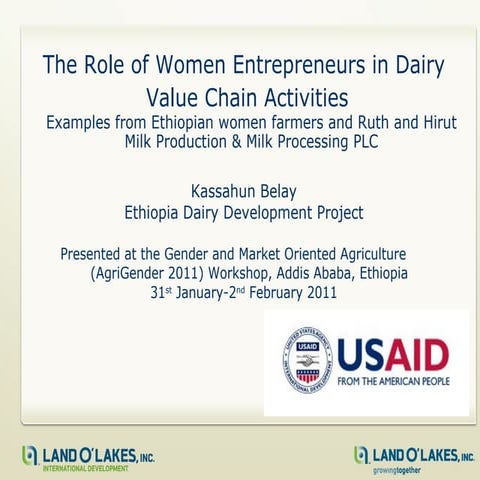 The Role of Women Entrepreneurs in Dairy Value Chain Activities:  Examples fr...