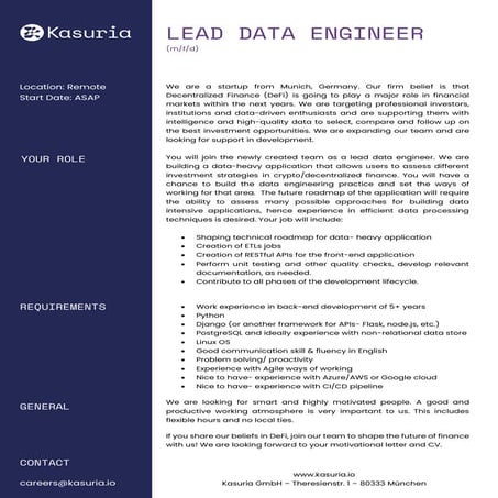 Kasuria - Lead Data Engineer