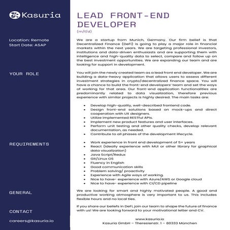 Kasuria - Lead Frontend Developer