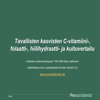 Kasvisten ravintovertailu