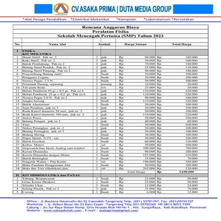 PAKET PERALATAN IPA FISIKA SMP 2024