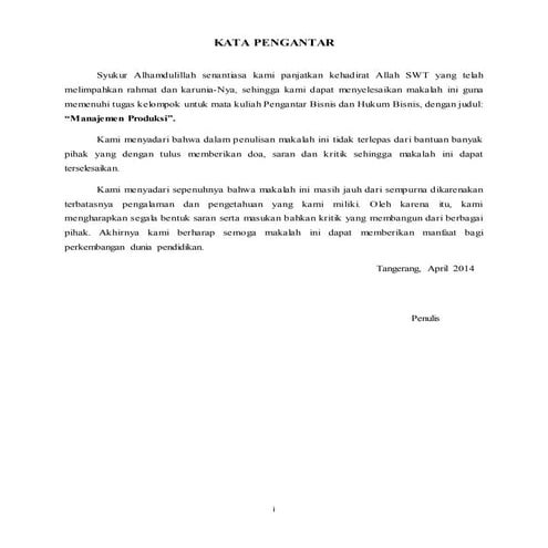 Contoh Kata Pengantar dan Daftar isi dalam pembuatan makalah