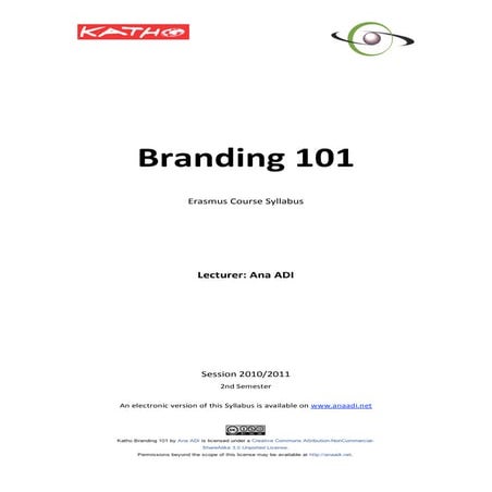Katho Branding 101 Syllabus May 2011