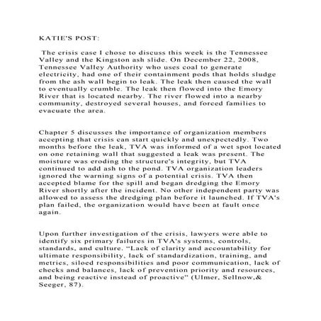 KATIES POST The crisis case I chose to discuss this week is th.docx