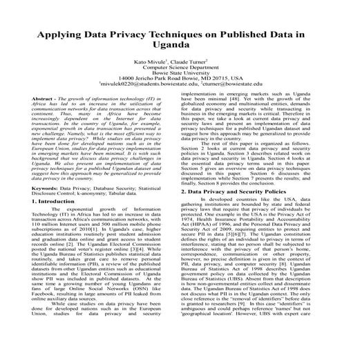  Applying Data Privacy Techniques on Published Data in Uganda