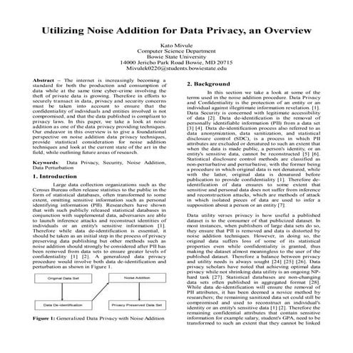Kato Mivule - Utilizing Noise Addition for Data Privacy, an Overview