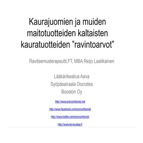 Kauratuotteiden ravintosisalto 