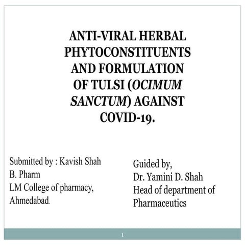 ANTI-VIRAL HERBAL PHYTOCONSTITUENTS OF TULSI (OCIMUM SANCTUM) AGAINST COVID-1...