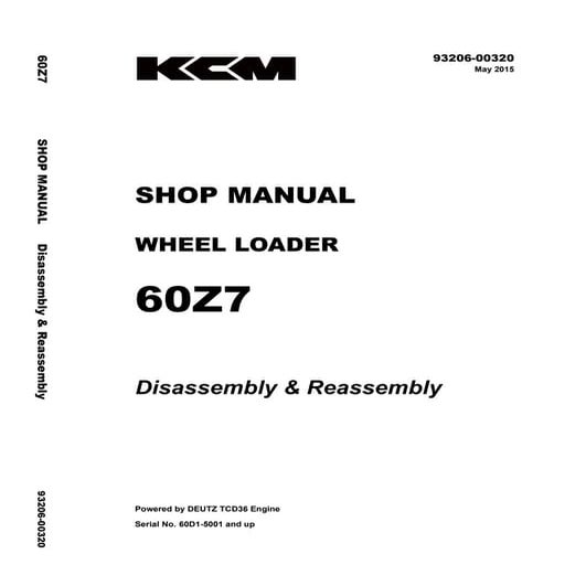 Kawasaki 60 z7 wheel loader service repair manual (serial no. 60d1 5001 ...
