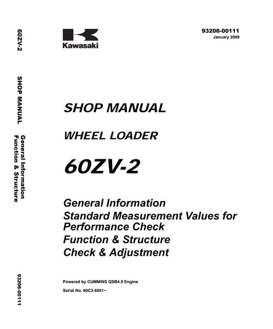 Kawasaki 60 zv 2 wheel loader service repair manual (serial
