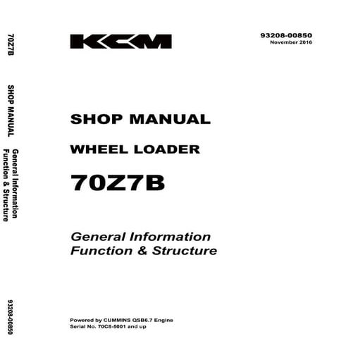 Kawasaki 70 z7b wheel loader service repair manual (serial no. 70c8 5001 and up)