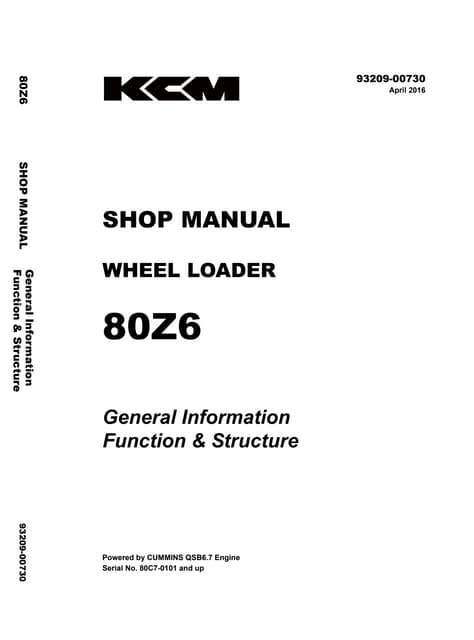 Kawasaki 80 z6 wheel loader service repair manual (serial no. 80c7