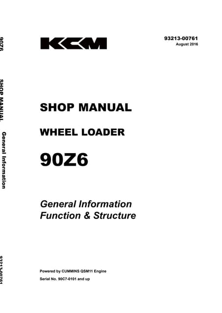 Kawasaki 90 z6 wheel loader service repair manual (serial no. 90c7