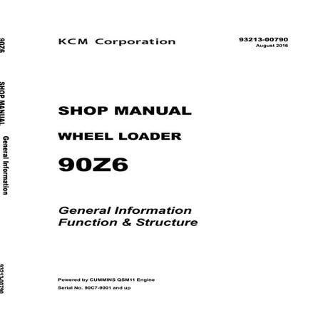 Kawasaki 90 z6 wheel loader service repair manual (serial no. 90c7 9001 ...