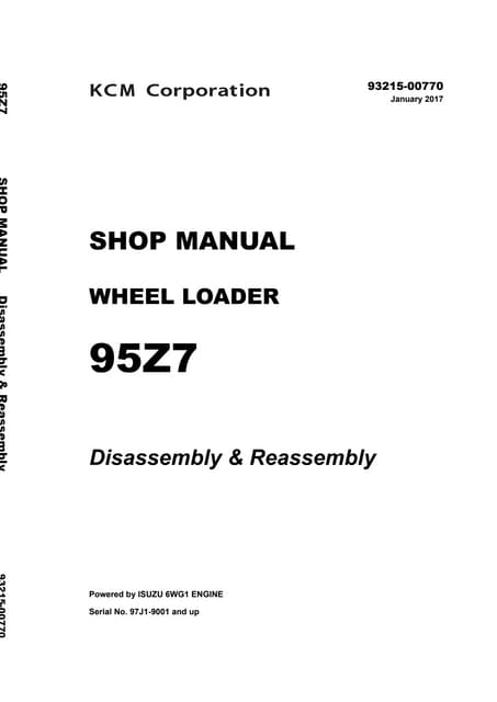 Kawasaki 95 z7 wheel loader service repair manual (serial no
