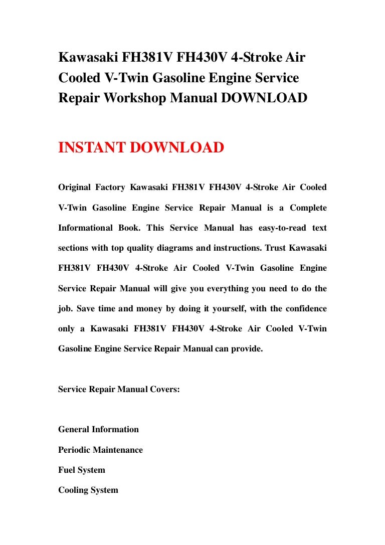 Kawasaki fh381 v fh430v 4 stroke air cooled v-twin gasoline engine se…